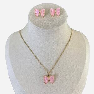 Pink Bow Necklace & Earring Set